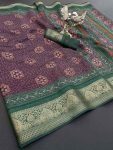 TRADITIONAL DOLA SILK BANDHANI PRINTED JACQUARD WORK SAREE WITH UNSTITCHED BLOUSE PURPLE