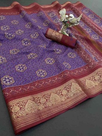 TRADITIONAL DOLA SILK BANDHANI PRINTED JACQUARD WORK SAREE WITH UNSTITCHED BLOUSE LAVENDER