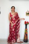 TRADITIONAL LICHI SILK ZARI WEAVING WORK SAREE WITH UNSTITCHED BLOUSE PARTY WEAR WHOLESALE PRICE ETHNIC GARMENT (3)