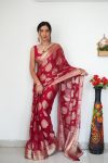 TRADITIONAL LICHI SILK ZARI WEAVING WORK SAREE WITH UNSTITCHED BLOUSE PARTY WEAR WHOLESALE PRICE ETHNIC GARMENT (3)