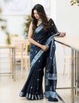 TRADITIONAL LINEN ZARI WEAVING WORK SAREE WITH UNSTITCHED BLOUSE PARTY WEAR WHOLESALE PRICE ETHNIC GARMENT (3)