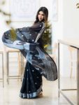 TRADITIONAL LINEN ZARI WEAVING WORK SAREE WITH UNSTITCHED BLOUSE PARTY WEAR WHOLESALE PRICE ETHNIC GARMENT (3)