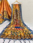 TRADITIONAL MYSORE SILK DIGITAL PRINT WITH JHALAR WORK SAREE WITH UNSTITCHED BLOUSE PARTY WEAR WHOLESALE PRICE ETHNIC GARMENT (8)