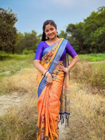 TRADITIONAL MYSORE SILK DIGITAL PRINT WITH JHALAR WORK SAREE WITH UNSTITCHED BLOUSE YELLOW