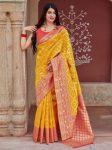 TRADITIONAL SOFT LICHI SILK JACQUARD WORK SAREE WITH UNSTITCHED BLOUSE YELLOW
