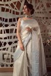 TRADITIONAL SOFT TISSUE SILK SILVER ZARI BORDER WORK SAREE WITH UNSTITCHED BLOUSE PARTY WEAR WHOLESALE PRICE ETHNIC GARMENT (6)