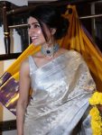 TRADITIONAL SOFT TISSUE SILK SILVER ZARI BORDER WORK SAREE WITH UNSTITCHED BLOUSE PARTY WEAR WHOLESALE PRICE ETHNIC GARMENT (6)