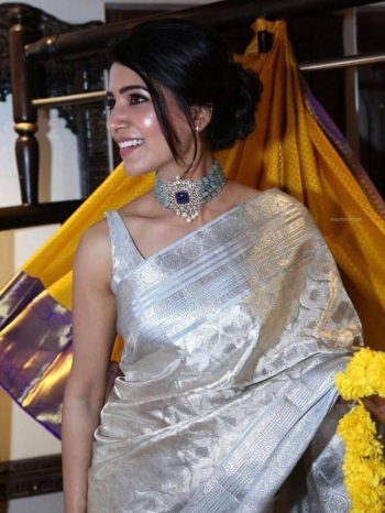 TRADITIONAL SOFT TISSUE SILK SILVER ZARI BORDER WORK SAREE WITH UNSTITCHED BLOUSE WHITE