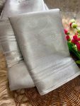 TRADITIONAL SOFT TISSUE SILK SILVER ZARI BORDER WORK SAREE WITH UNSTITCHED BLOUSE PARTY WEAR WHOLESALE PRICE ETHNIC GARMENT (6)