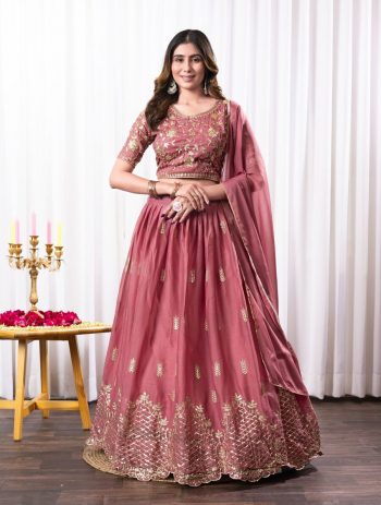 TRADITIONAL STAR GEORGETTE EMBROIDERY SEQUENCE WORK STITCHED LEHENGA CHOLI WITH DUPATTA PINK