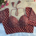 TRENDING AJRAKH COTTON HALTER NECK READY TO WEAR BLOUSE MAROON