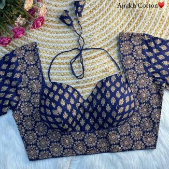 TRENDING AJRAKH COTTON HALTER NECK READY TO WEAR BLOUSE BLUE