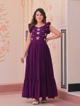 TRENDING BLOOMING GEORGETTE THREAD SEQUENCE EMBROIDERY WORK ONLY GOWN PURPLE