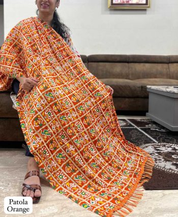 TRENDING CHINON CRUSH PATOLA PRINTED JHALAR LACE WORK ONLY DUPATTA ORANGE