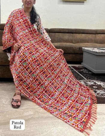 TRENDING CHINON CRUSH PATOLA PRINTED JHALAR LACE WORK ONLY DUPATTA RED