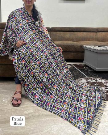 TRENDING CHINON CRUSH PATOLA PRINTED JHALAR LACE WORK ONLY DUPATTA BLUE
