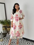 TRENDING COTTON FLORAL PRINTED A-LINE TOP WITH PENT SET PEACH