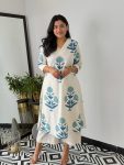 TRENDING COTTON FLORAL PRINTED A-LINE TOP WITH PENT SET BLUE