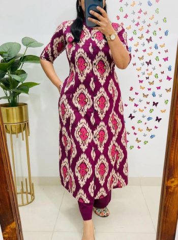 TRENDING COTTON PRINTED TOP PENT SET WINE