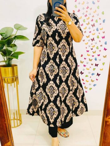 TRENDING COTTON PRINTED TOP PENT SET BLACK
