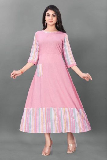 TRENDING COTTON PRINTED WITH ONE POCKET ANARKALI GOWN PINK