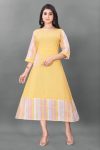 TRENDING COTTON PRINTED WITH ONE POCKET ANARKALI GOWN  YELLOW