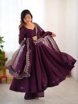 TRENDING FENDY SILK PLAIN GOWN BOTTOM WITH EMBROIDERY WORK DUPATTA PARTY WEAR WHOLESALE PRICE ETHNIC GARMENT (6)