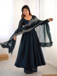 TRENDING FENDY SILK PLAIN GOWN BOTTOM WITH EMBROIDERY WORK DUPATTA PARTY WEAR WHOLESALE PRICE ETHNIC GARMENT (4)