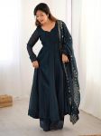 TRENDING FENDY SILK PLAIN GOWN BOTTOM WITH EMBROIDERY WORK DUPATTA TEAL