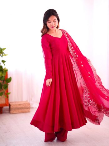 TRENDING FENDY SILK PLAIN GOWN BOTTOM WITH EMBROIDERY WORK DUPATTA RANI