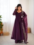 TRENDING FENDY SILK PLAIN GOWN BOTTOM WITH EMBROIDERY WORK DUPATTA PARTY WEAR WHOLESALE PRICE ETHNIC GARMENT (6)