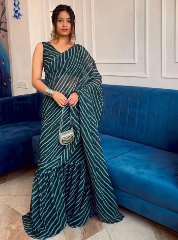 TRENDING GEORGETTE DIGITAL PRINTED SHARARA ATTACHED DUPATTA WITH UNSTITCHED BLOUSE GREEN