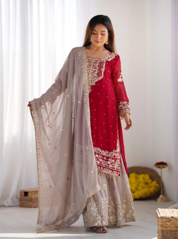 TRENDING GEORGETTE EMBROIDERY CODING SEQUENCE WORK TOP SHARARA WITH DUPATTA RANI