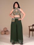 TRENDING GEORGETTE EMBROIDERY SEQUENCE THREAD WORK BLOUSE PALAZZO WITH DUPATTA MEHENDI