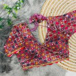 TRENDING GEORGETTE MULTI SEQUENCE VELVET LACE WORK READY TO WEAR BLOUSE