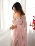 TRENDING GEORGETTE READYMADE LACE HANDWORK SAREE WITH UNSTITCHED BLOUSE BABYPINK