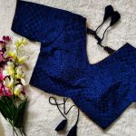 FANCY GEORGETTE SHIPLI WITH SEQUENCE GOTA PATI LACE WORK STITCHED BLOUSE BLUE
