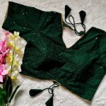FANCY GEORGETTE SHIPLI WITH SEQUENCE GOTA PATI LACE WORK STITCHED BLOUSE GREEN