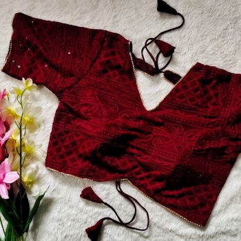 FANCY GEORGETTE SHIPLI WITH SEQUENCE GOTA PATI LACE WORK STITCHED BLOUSE MAROON