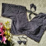 FANCY GEORGETTE SHIPLI WITH SEQUENCE GOTA PATI LACE WORK STITCHED BLOUSE GREY