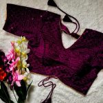 FANCY GEORGETTE SHIPLI WITH SEQUENCE GOTA PATI LACE WORK STITCHED BLOUSE WINE