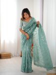 TRENDING GOLD CRUSH SEQUENCE WORK SAREE WITH UNSTITCHED BLOUSE PARTY WEAR WHOLESALE PRICE ETHNIC GARMENT (10)