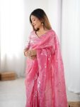 TRENDING GOLD CRUSH SEQUENCE WORK SAREE WITH UNSTITCHED BLOUSE PARTY WEAR WHOLESALE PRICE ETHNIC GARMENT (3)