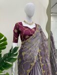 TRENDING JIMMY CHOO EMBROIDERY SEQUENCE WORK SAREE WITH UNSTITCHED BLOUSE PARTY WEAR WHOLESALE PRICE ETHNIC GARMENT (3)