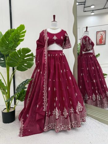 TRENDING JIMMY CHOO THREAD SEQUENCE WORK LEHENGA CHOLI WITH DUPATTA MAROON