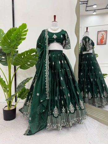 TRENDING JIMMY CHOO THREAD SEQUENCE WORK LEHENGA CHOLI WITH DUPATTA GREEN