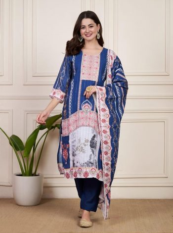 TRENDING MUSLIN MIRROR HANDWORK TOP BOTTOM WITH DUPATTA BLUE