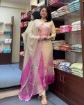 TRENDING MUSLIN SILK DIGITAL PRINTED MOTI HANDWORK TOP BOTTOM WITH DUPATTA CREAM