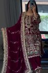 TRENDING NATURAL CREPE EMBROIDERY SEQUENCE WORK TOP PATIYALA WITH DUPATTA MAROON