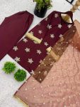 TRENDING NATURAL CREPE SILK EMBROIDERY SEQUENCE LACE WORK TOP PALAZZO WITH DUPATTA PARTY WEAR WHOLESALE PRICE ETHNIC GARMENT (3)